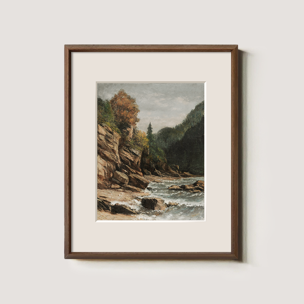 Rocky River With Fall Trees And Cliff