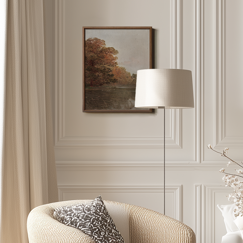 Twilight Autumn Waterside Grove Watercolor Reverie