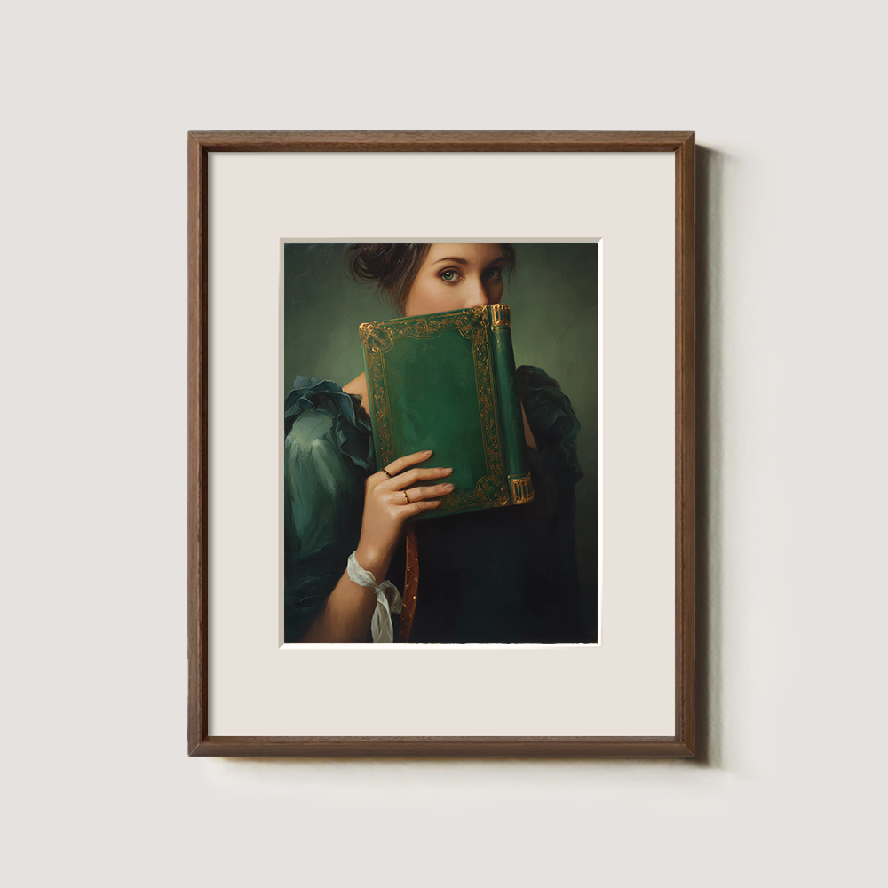 Veiled Emerald Tome Muse Watercolor Portrait