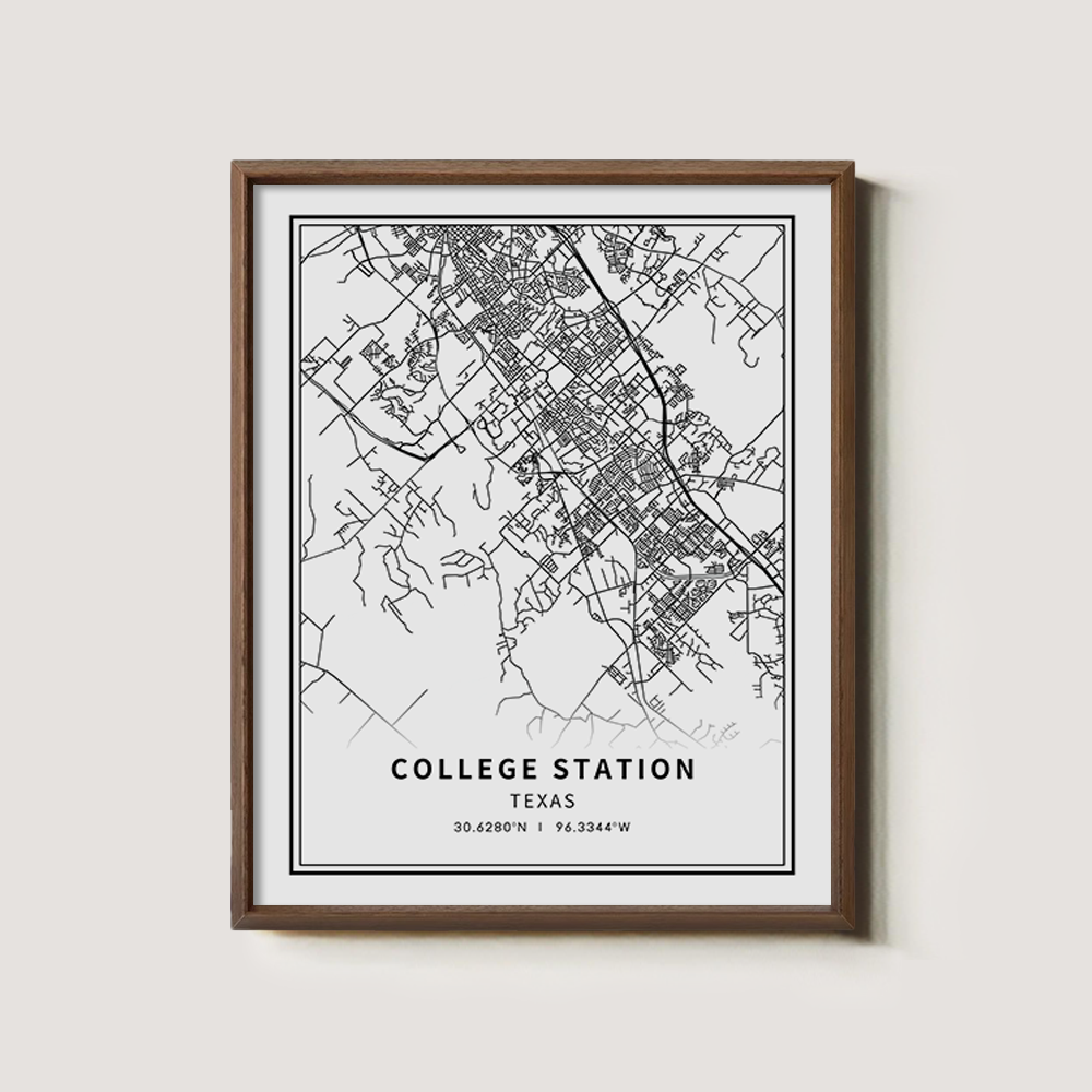 Minimalist College Station City Map Line Art Print