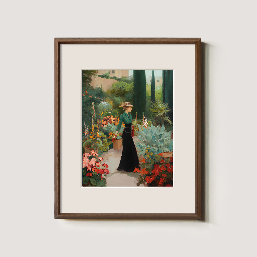 Graceful Emerald Garden Stroll Watercolor Reverie