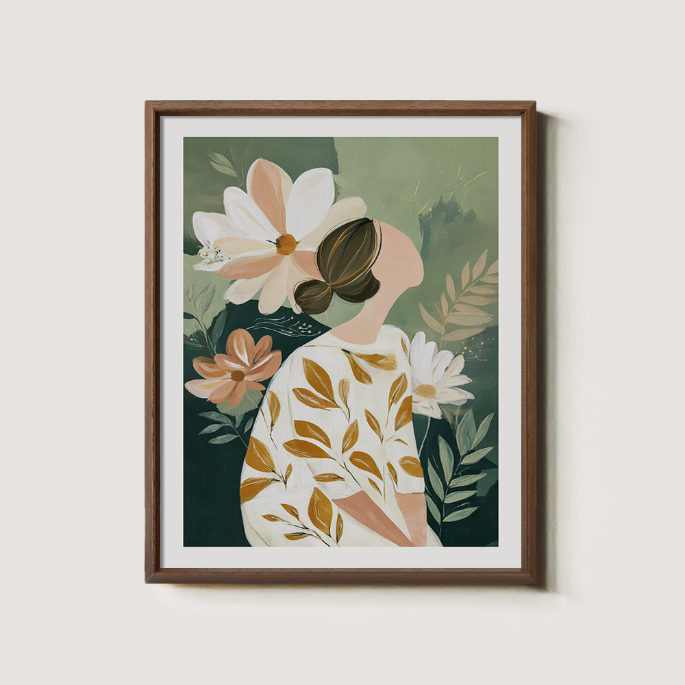 Botanical Portrait with Leaf-Patterned Dress