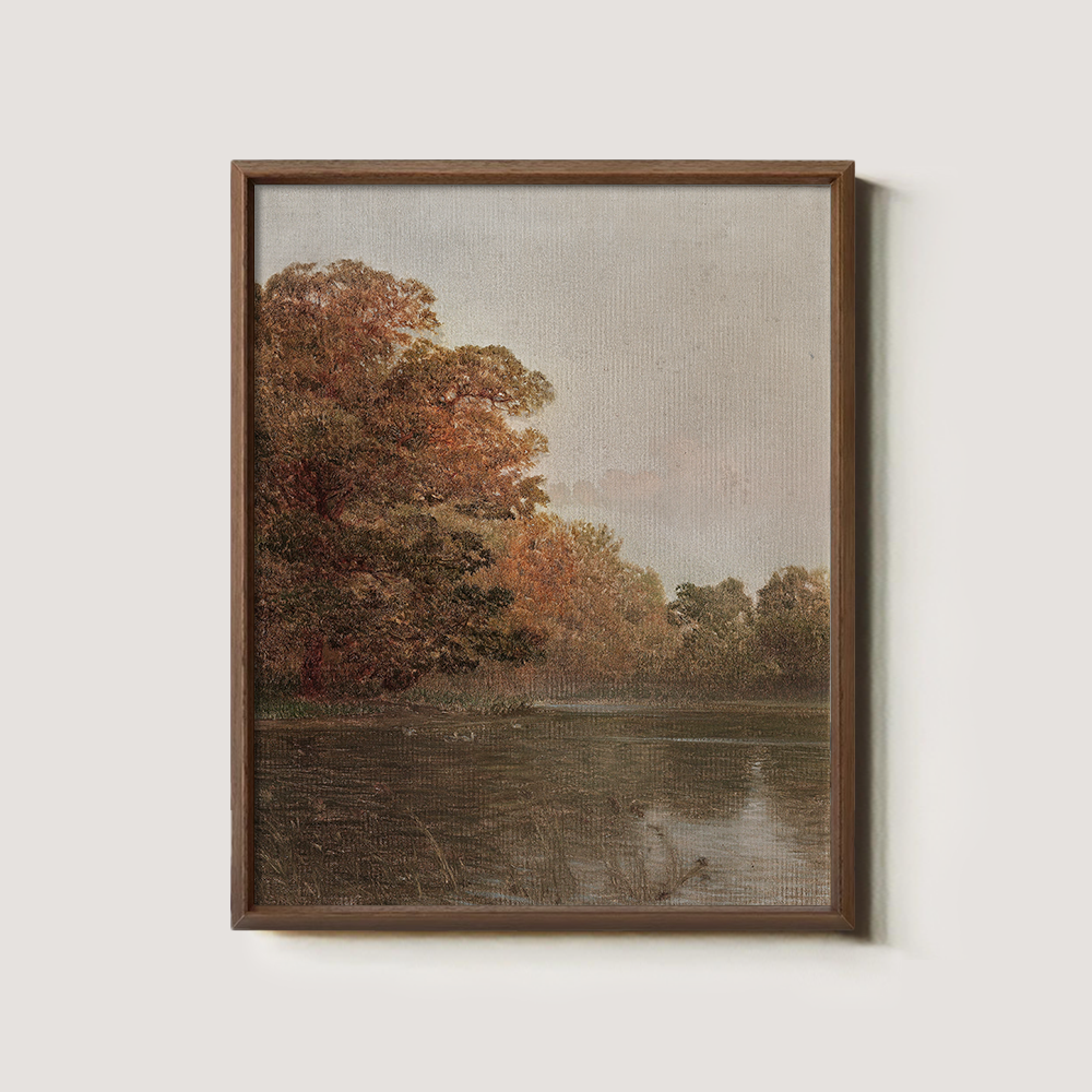 Twilight Autumn Waterside Grove Watercolor Reverie