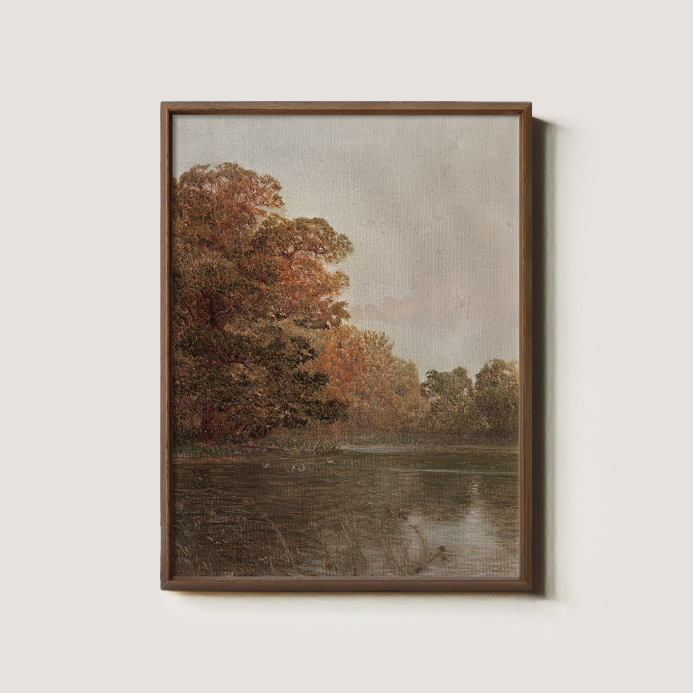 Twilight Autumn Waterside Grove Watercolor Reverie