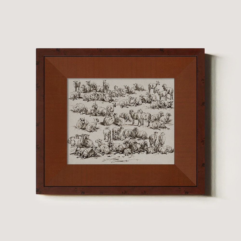 Whimsical Flock of Sheep Grazing in Sunlit Meadow Sketch