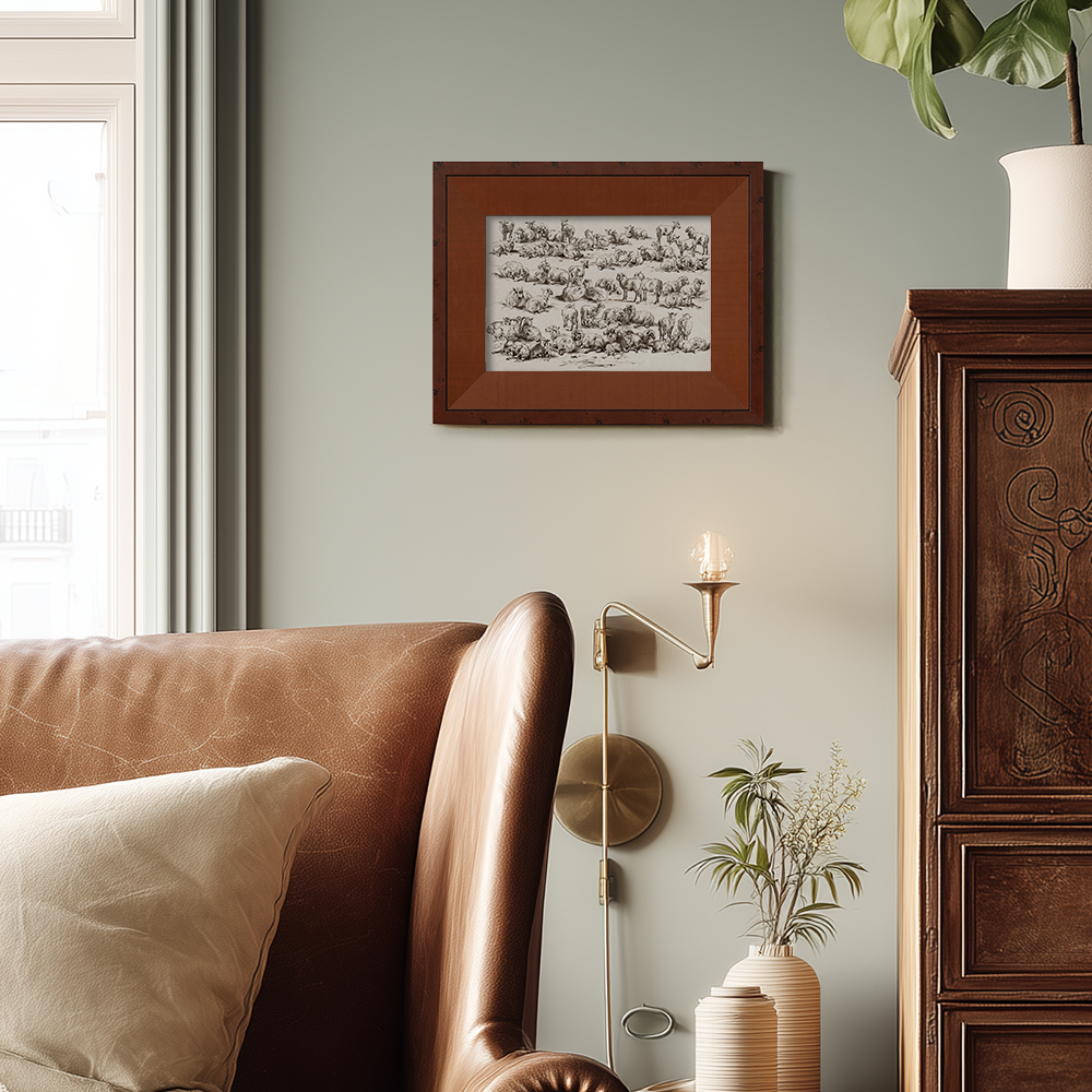 Whimsical Flock of Sheep Grazing in Sunlit Meadow Sketch