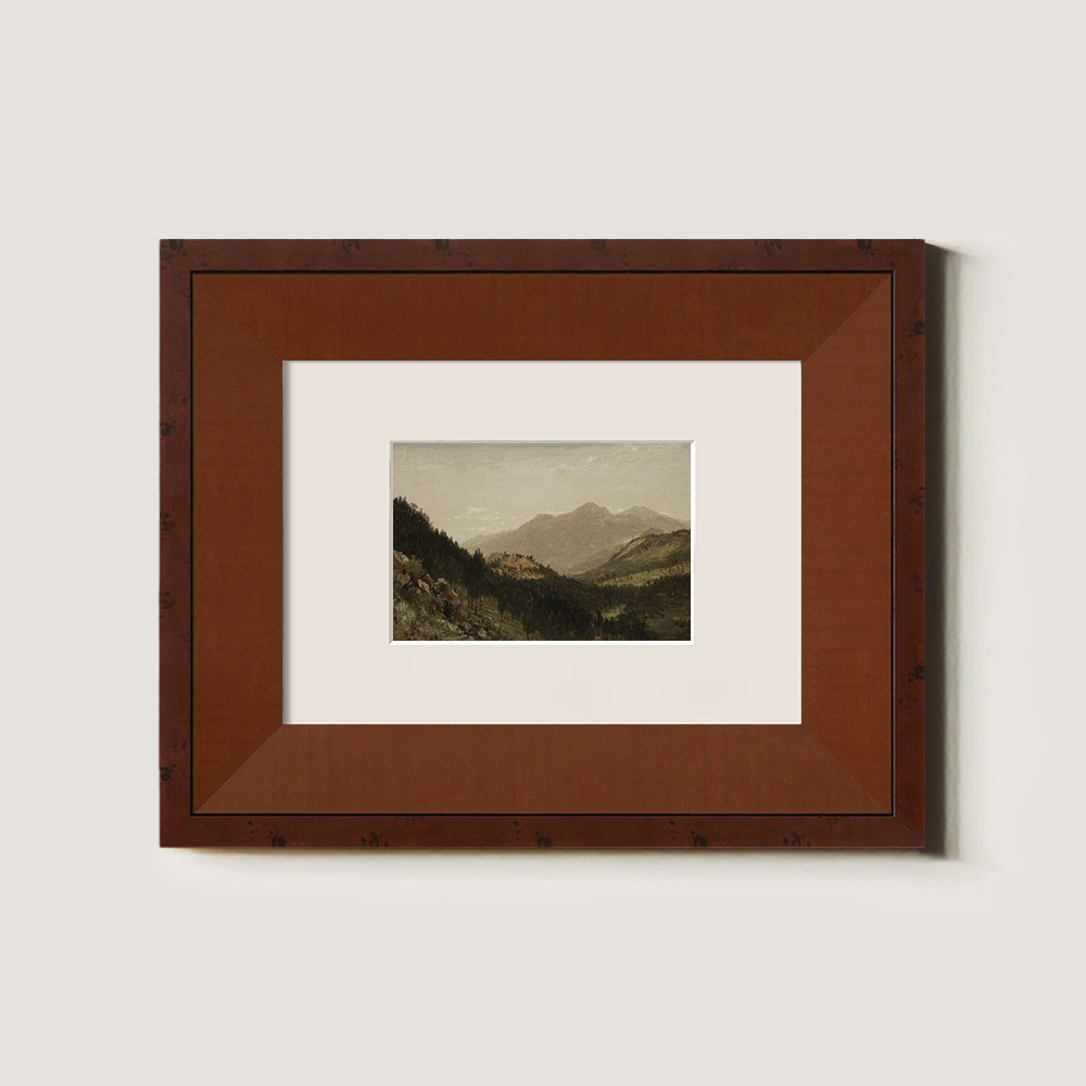 Misty Alpine Valley with Towering Peaks and Dense Firs