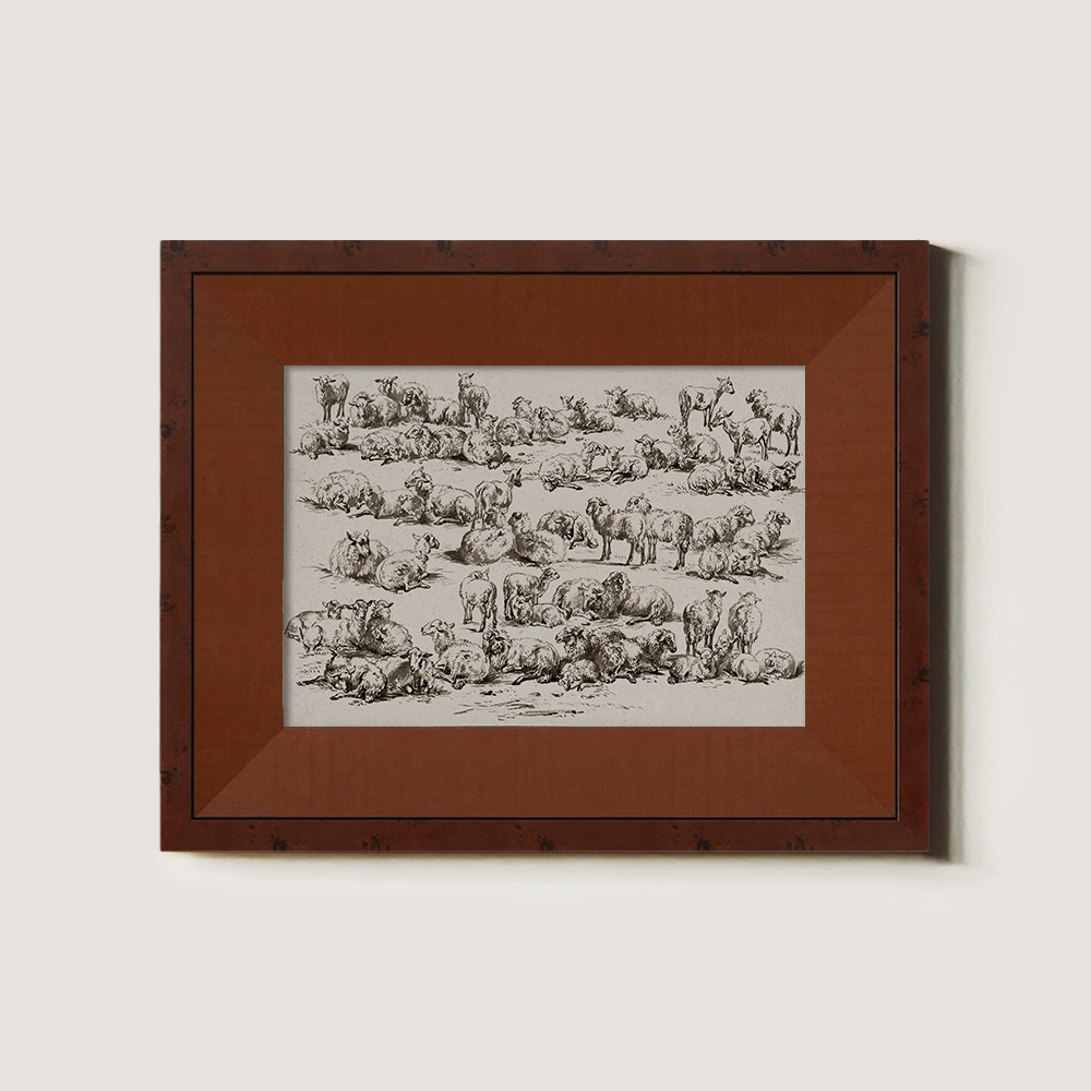 Whimsical Flock of Sheep Grazing in Sunlit Meadow Sketch