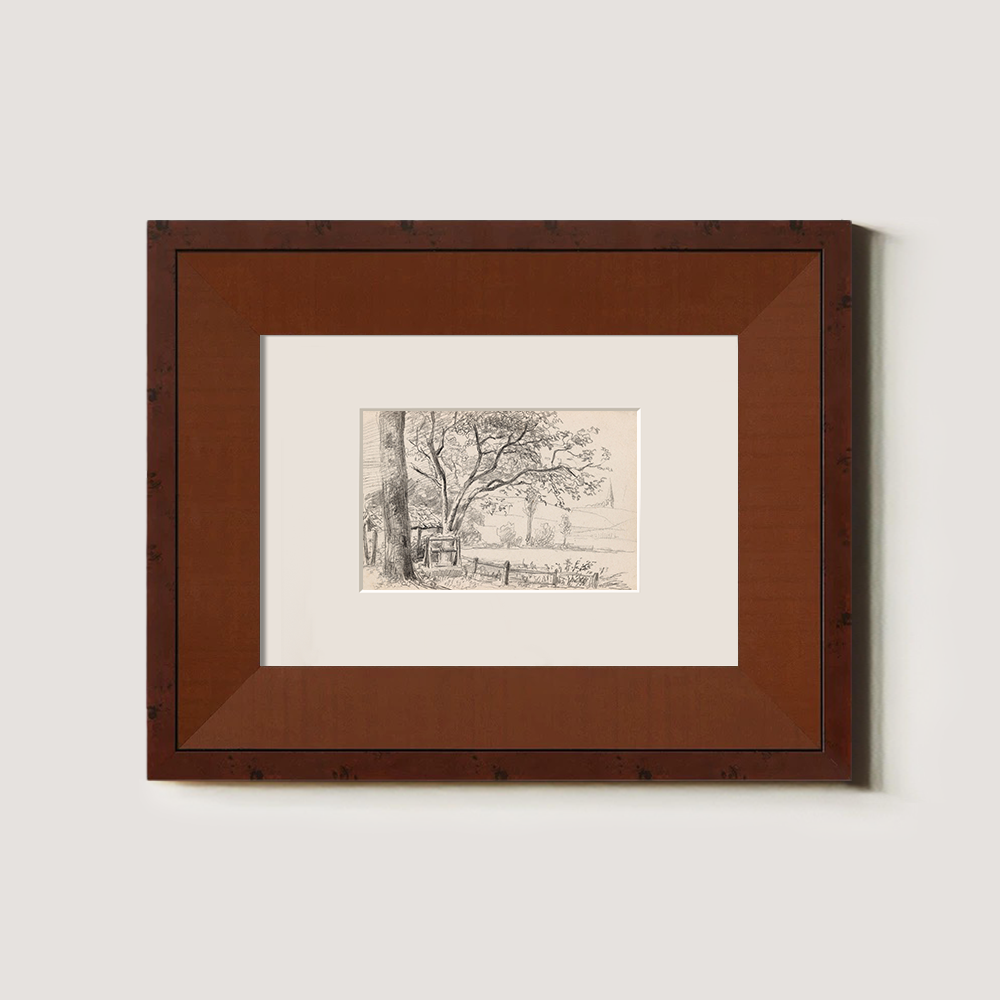 Ethereal Sketch of Majestic Tree by Rustic Fence
