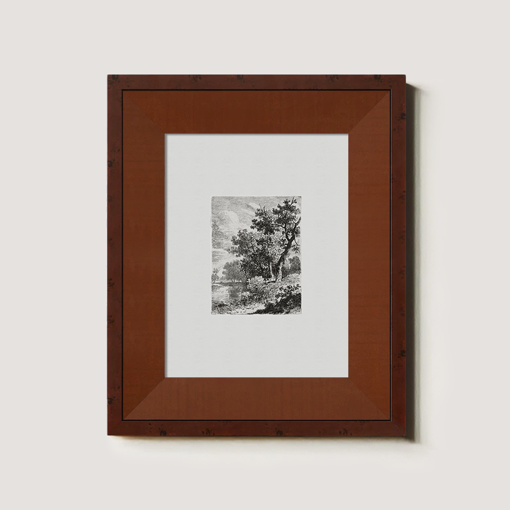 Misty Lakeside Thicket Etching Reverie