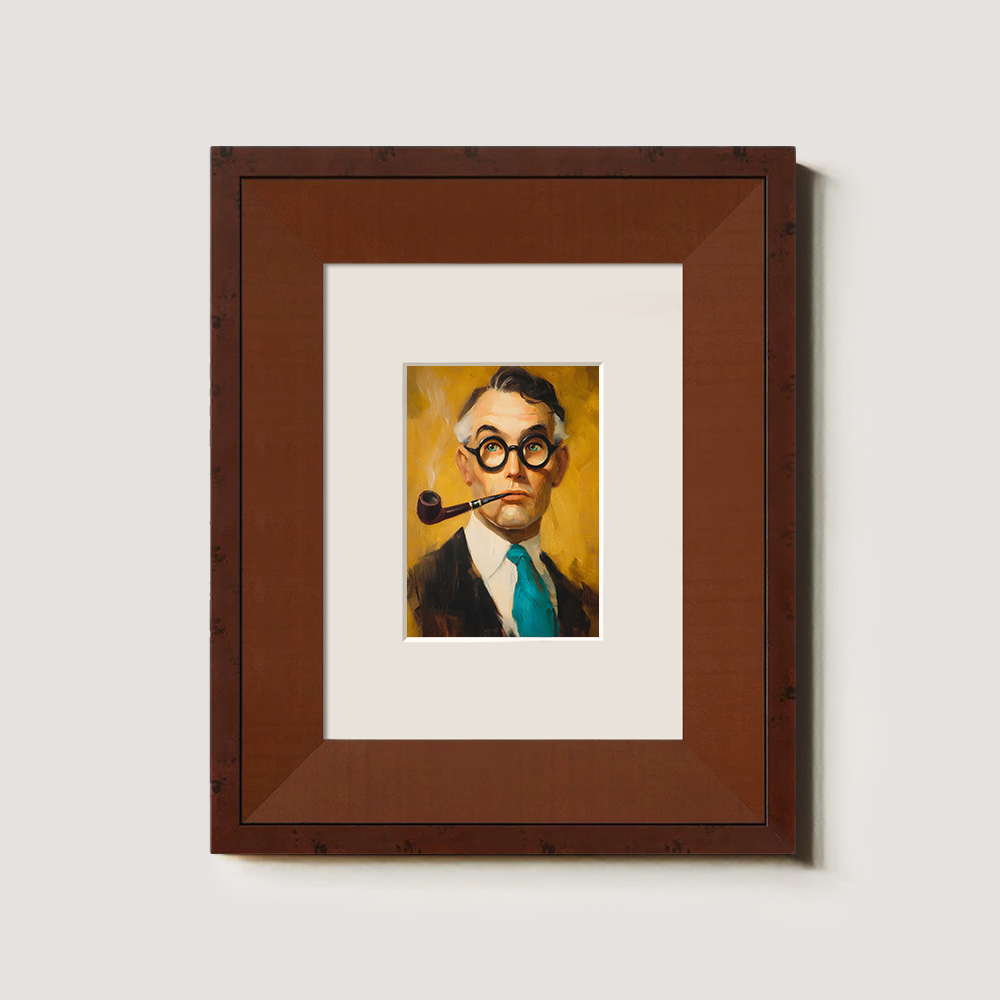 Pensive Pipe Scholar Watercolor Portrait