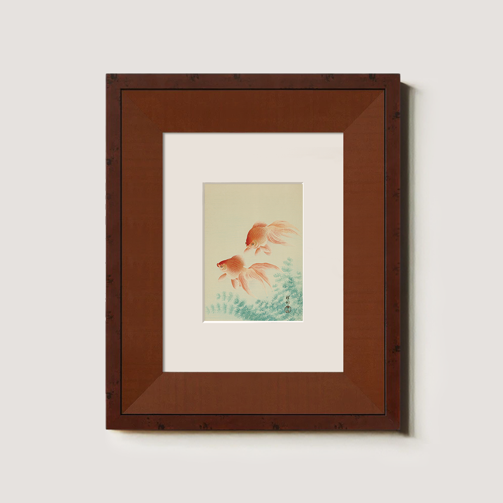 Two Red Goldfish in Seaweed