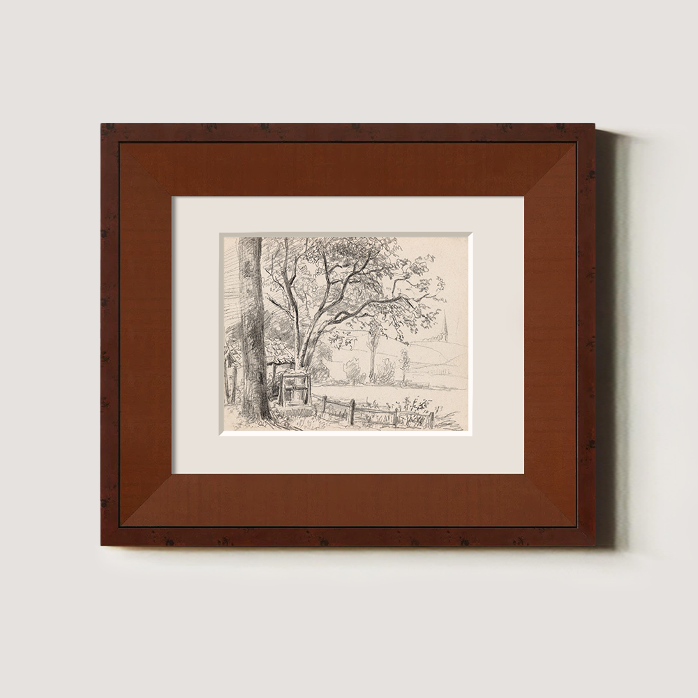 Ethereal Sketch of Majestic Tree by Rustic Fence