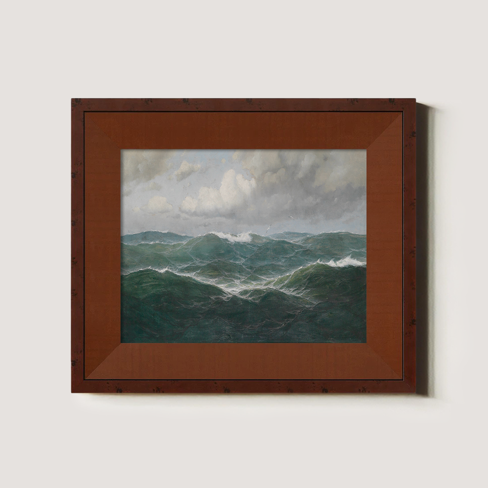 Tempestuous Seascape with Crashing Waves and Distant Birds