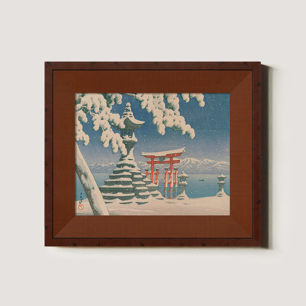 Winter View of Itsukushima Torii and Stone Lantern
