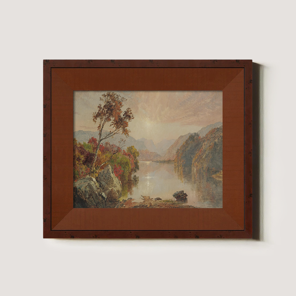Sunset over Autumn Lake with Vibrant Foliage and Peaks