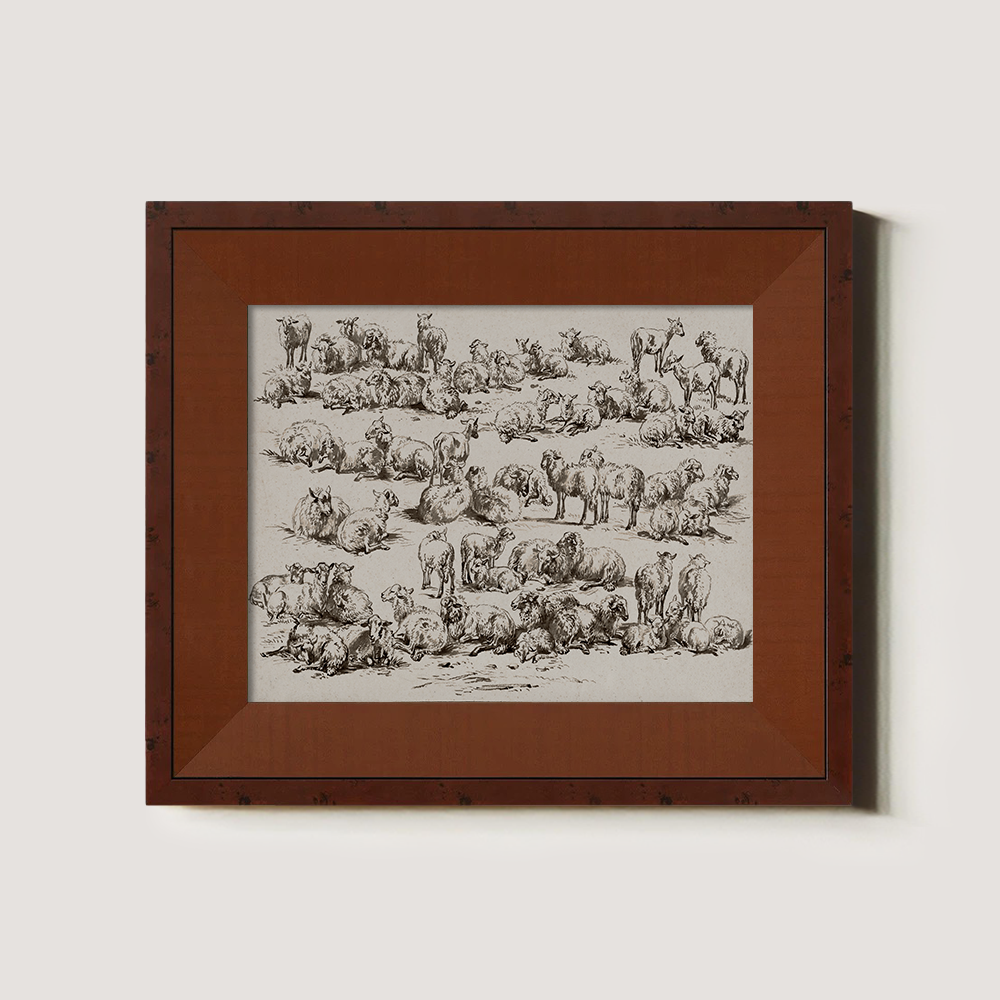 Whimsical Flock of Sheep Grazing in Sunlit Meadow Sketch