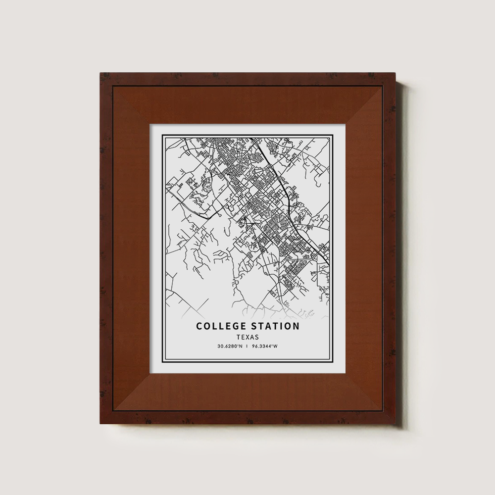 Minimalist College Station City Map Line Art Print