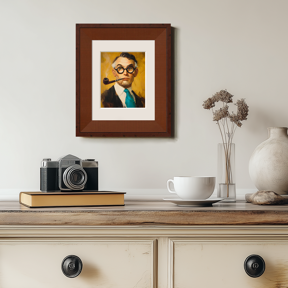 Pensive Pipe Scholar Watercolor Portrait