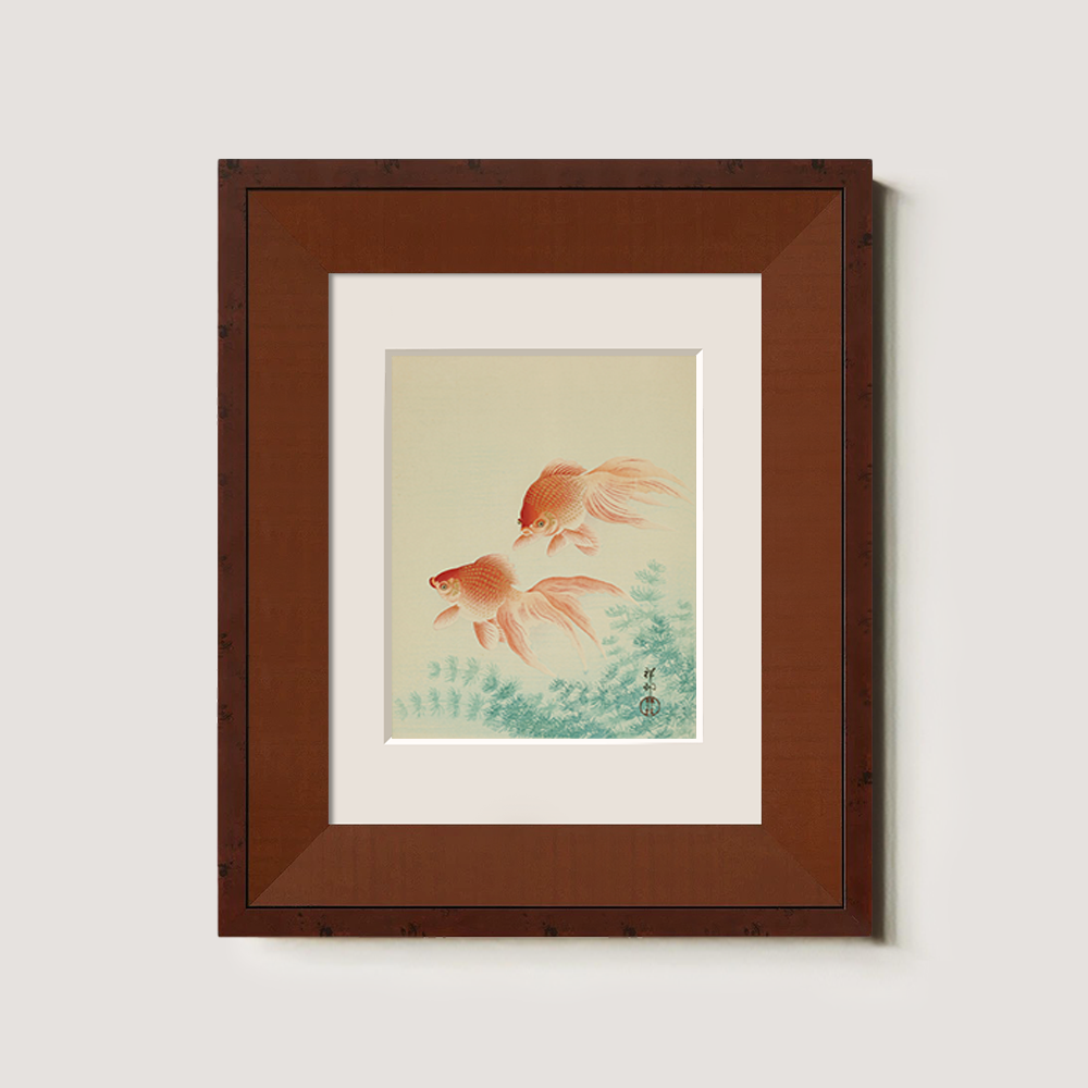 Two Red Goldfish in Seaweed