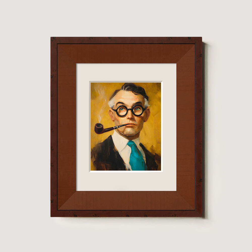 Pensive Pipe Scholar Watercolor Portrait