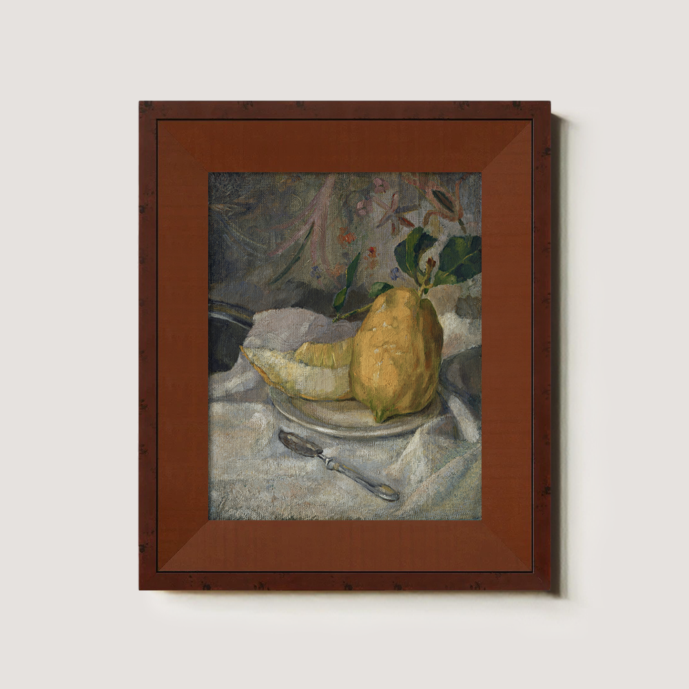 Sliced Quince Still Life with Leaves and Spoon