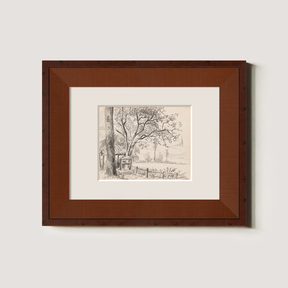 Ethereal Sketch of Majestic Tree by Rustic Fence