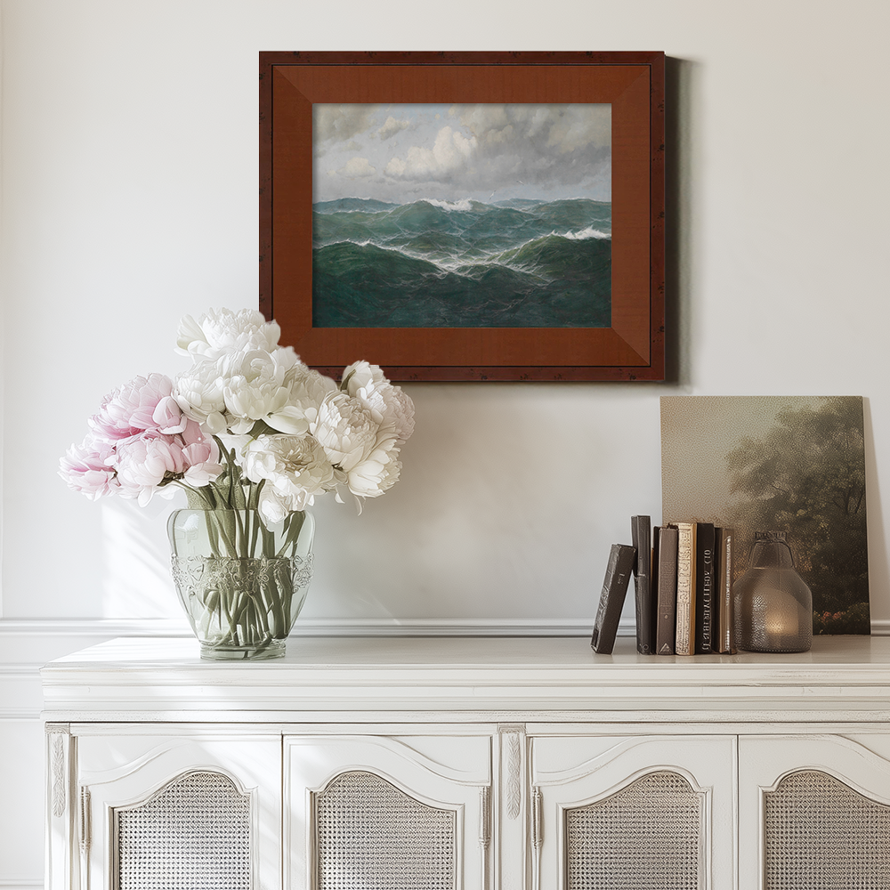 Tempestuous Seascape with Crashing Waves and Distant Birds