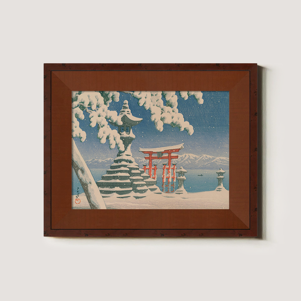 Winter View of Itsukushima Torii and Stone Lantern