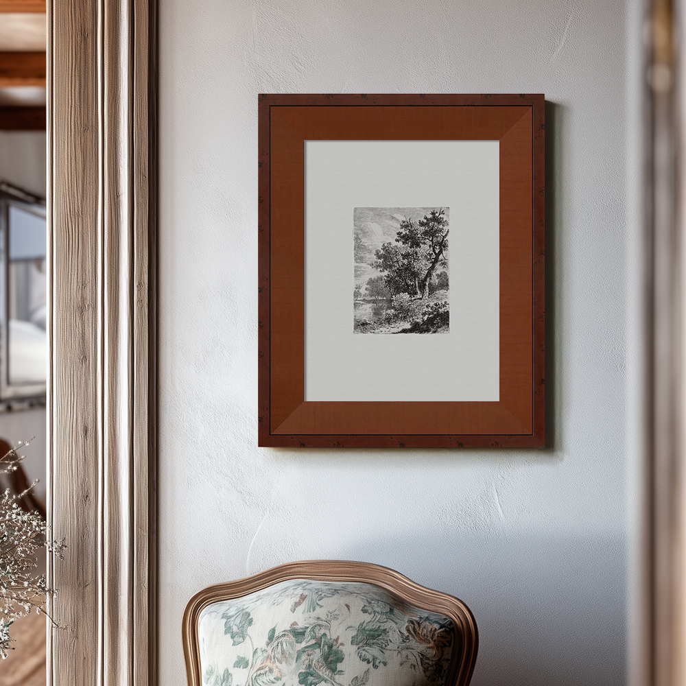 Misty Lakeside Thicket Etching Reverie