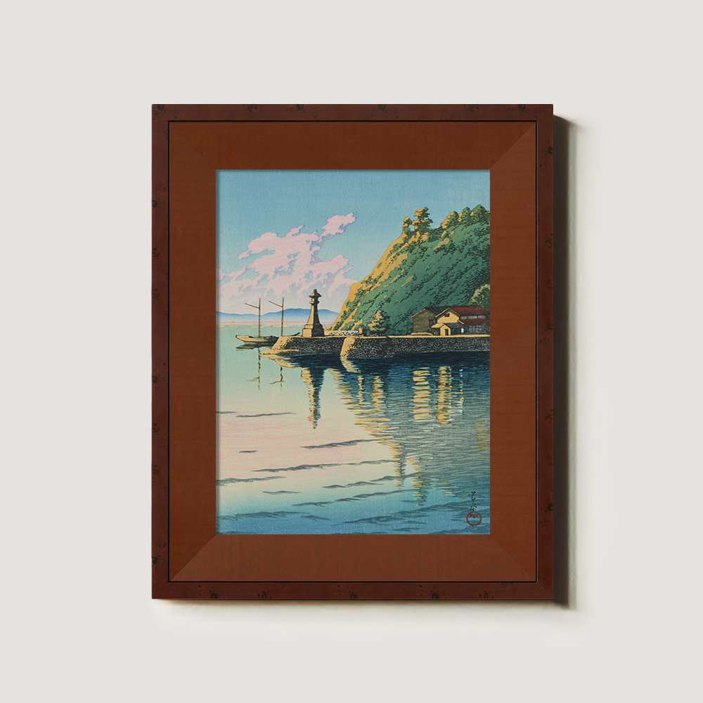 Seaside Shrine and Harbor at Sunset