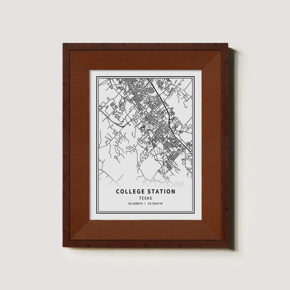 Minimalist College Station City Map Line Art Print