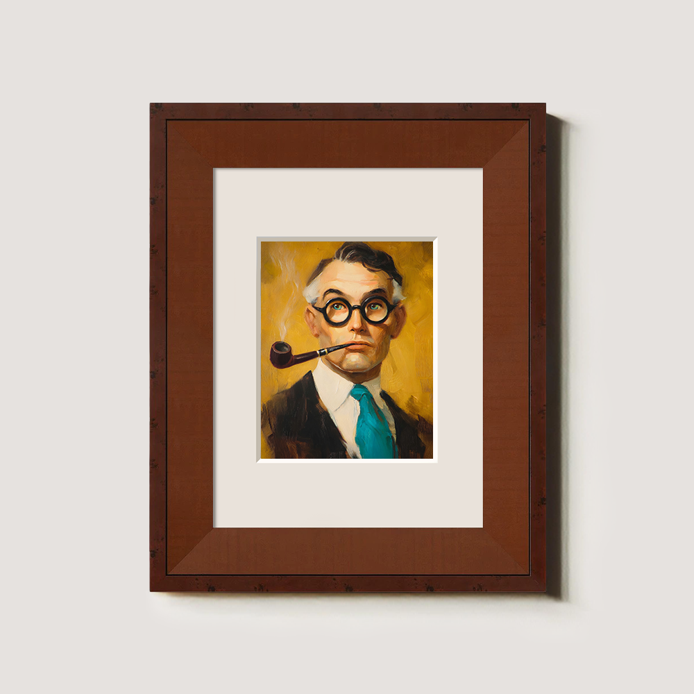 Pensive Pipe Scholar Watercolor Portrait