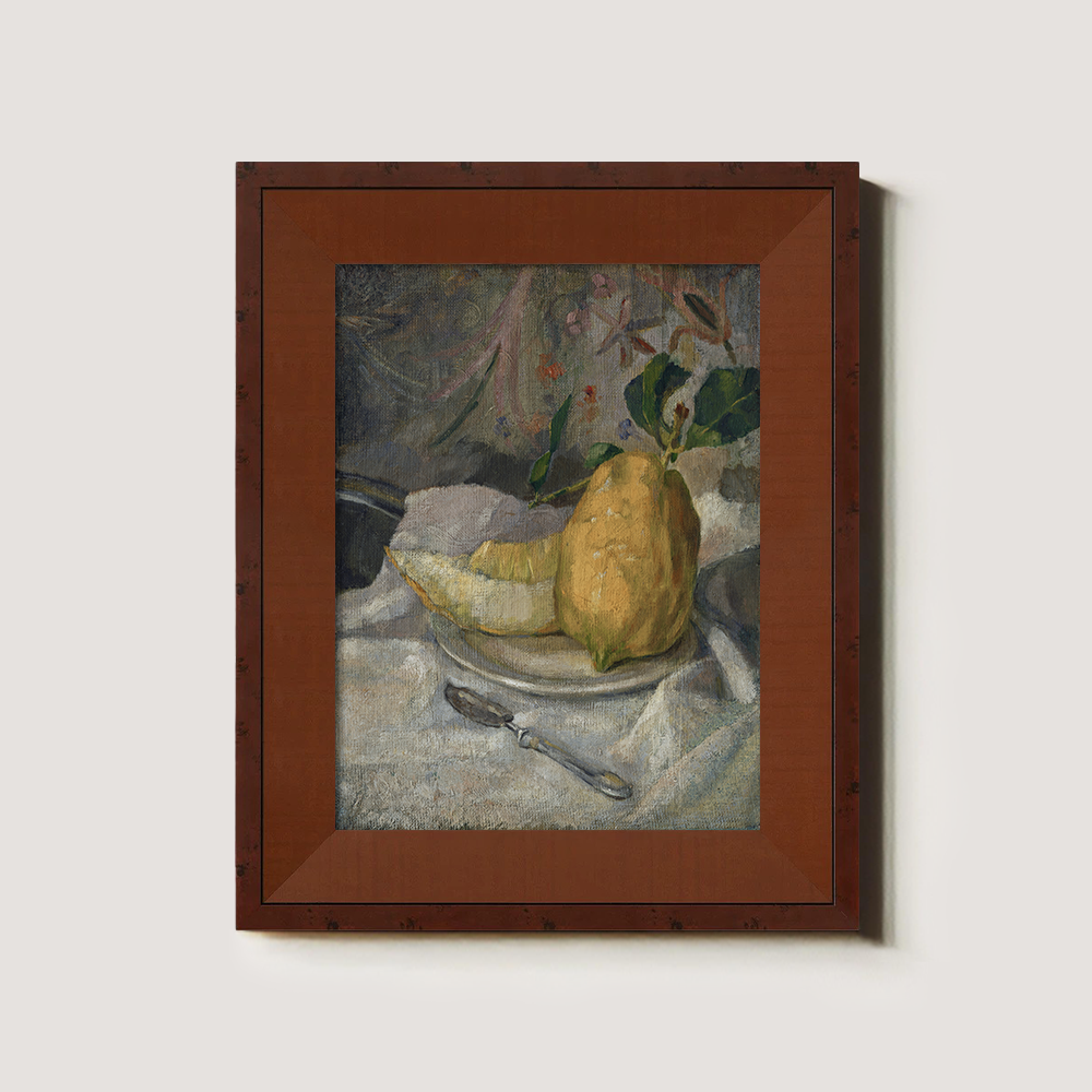 Sliced Quince Still Life with Leaves and Spoon