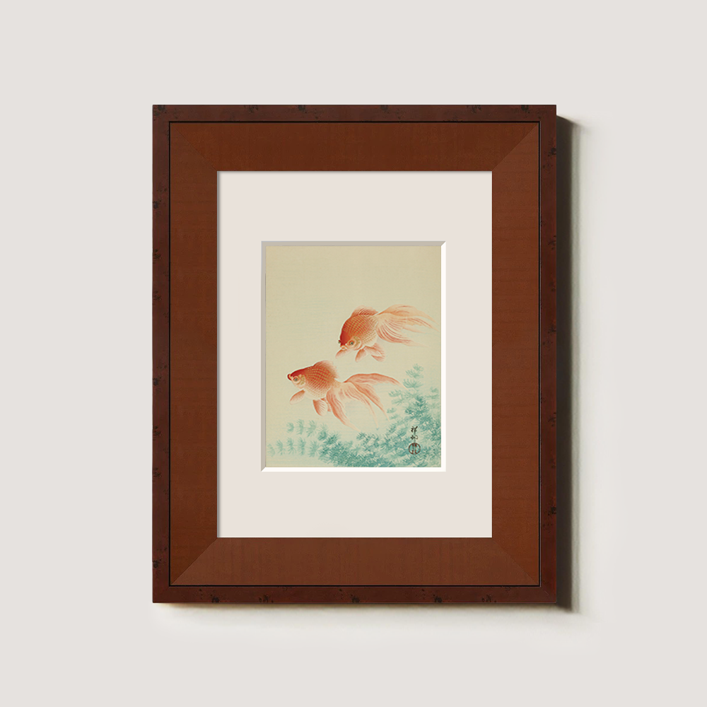 Two Red Goldfish in Seaweed