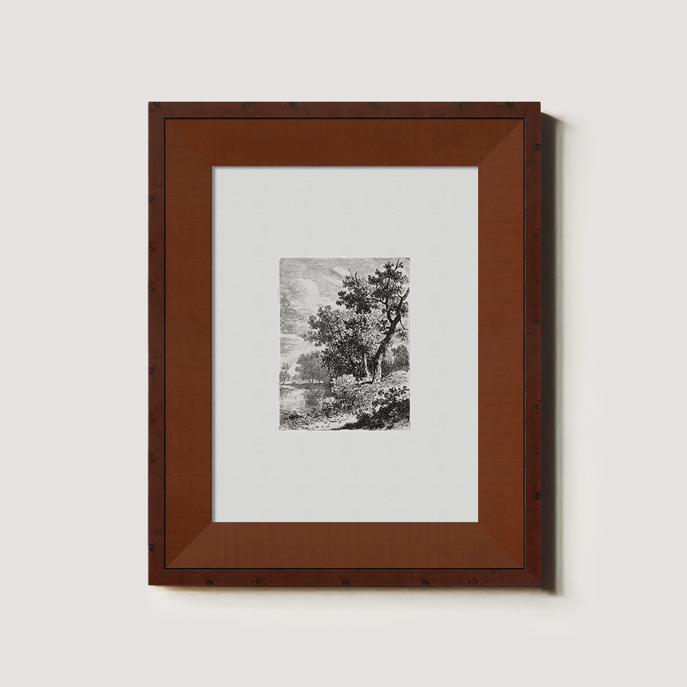 Misty Lakeside Thicket Etching Reverie