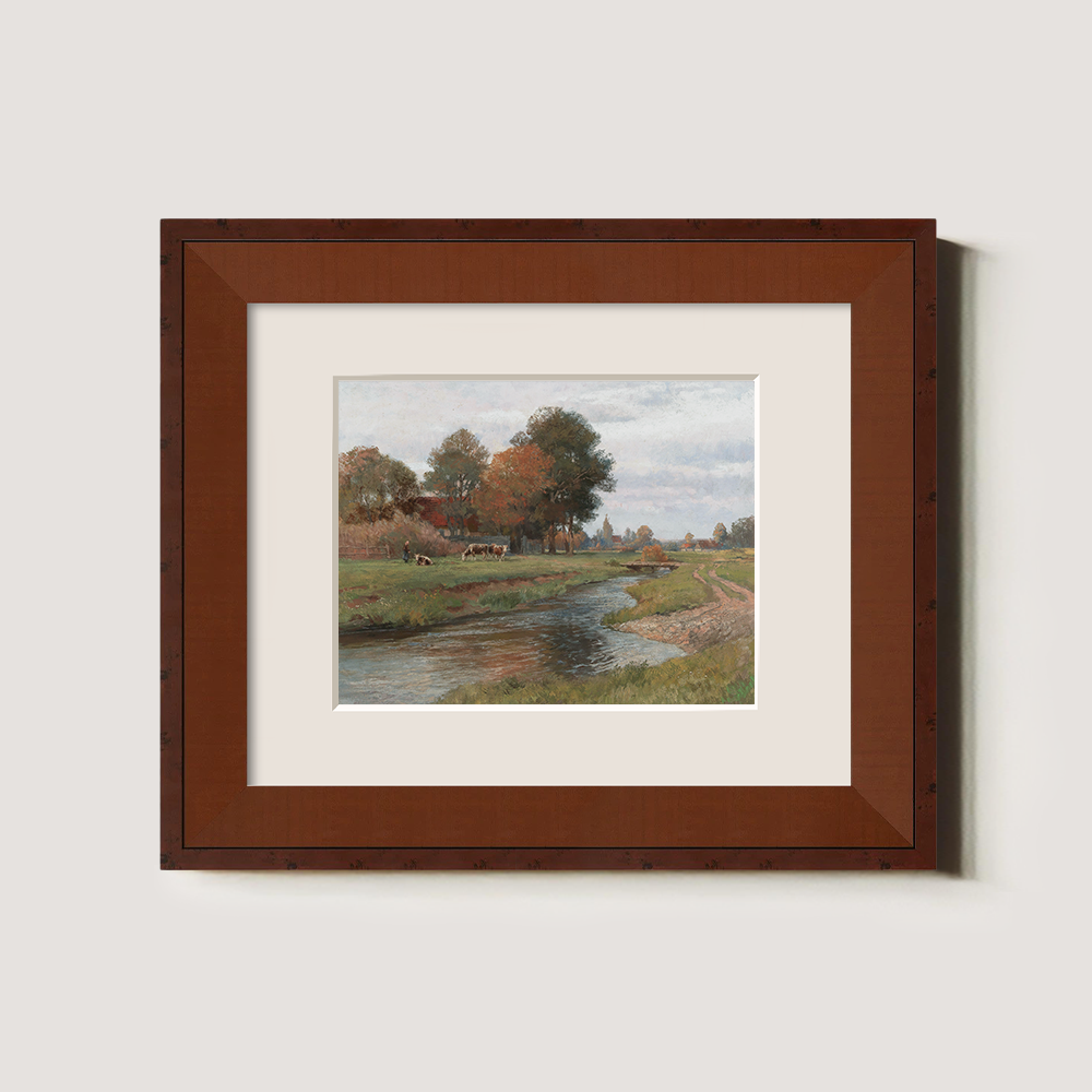 Autumn Riverside Farmstead with Grazing Cows