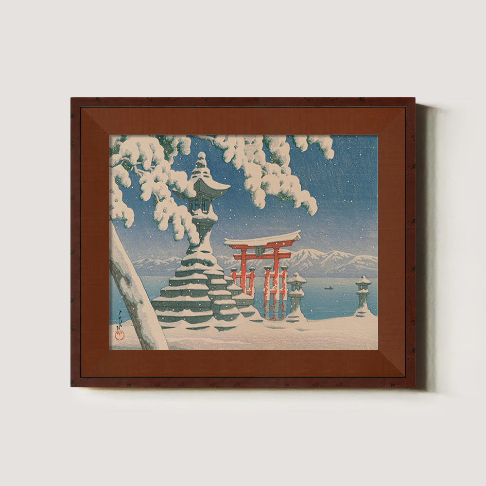 Winter View of Itsukushima Torii and Stone Lantern