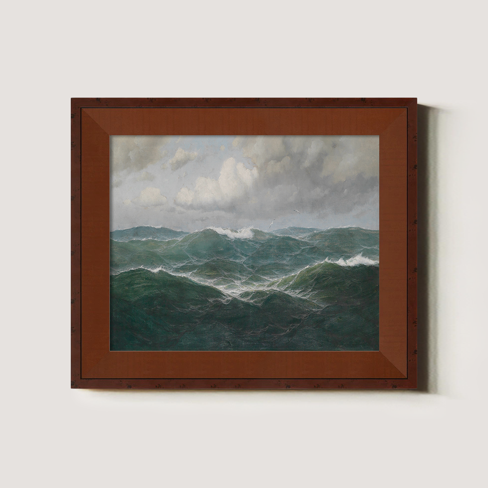 Tempestuous Seascape with Crashing Waves and Distant Birds