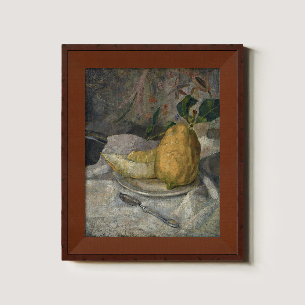 Sliced Quince Still Life with Leaves and Spoon