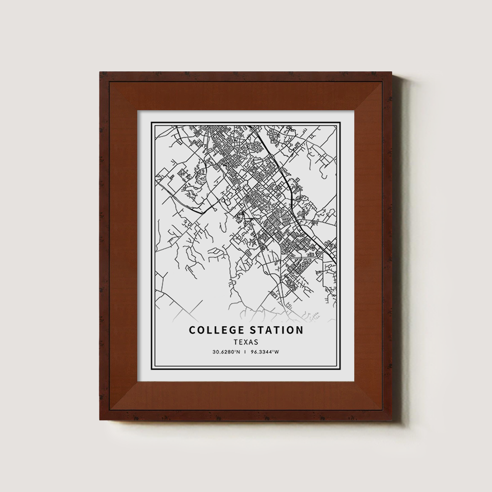 Minimalist College Station City Map Line Art Print