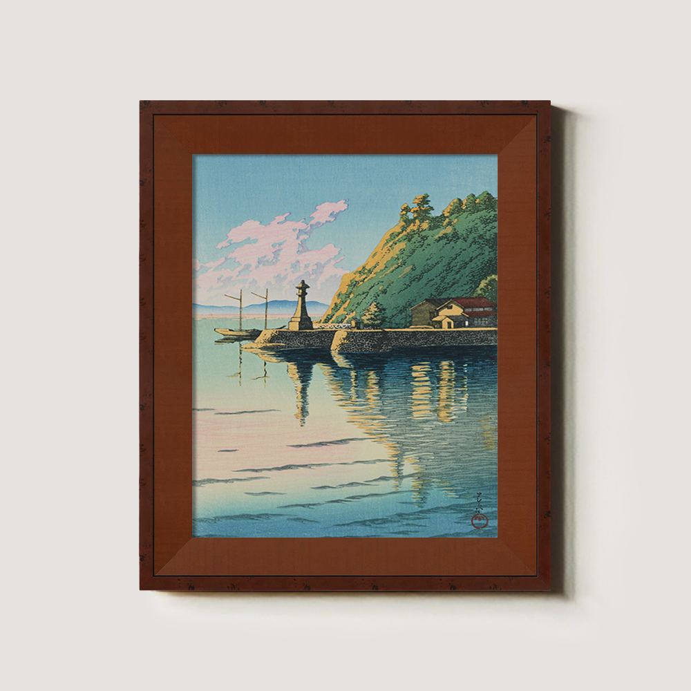 Seaside Shrine and Harbor at Sunset