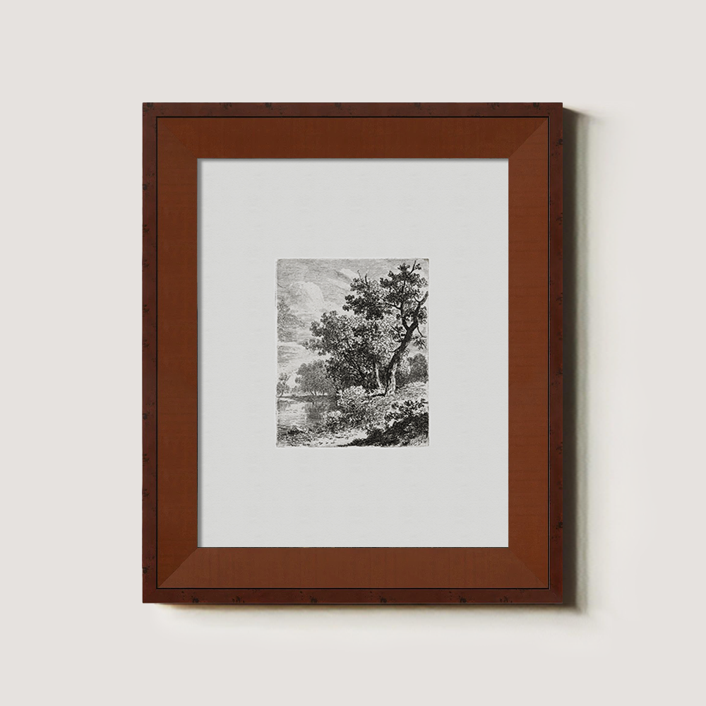 Misty Lakeside Thicket Etching Reverie