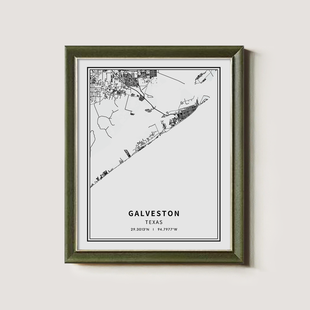 Minimalist Galveston City Map Line Art Print
