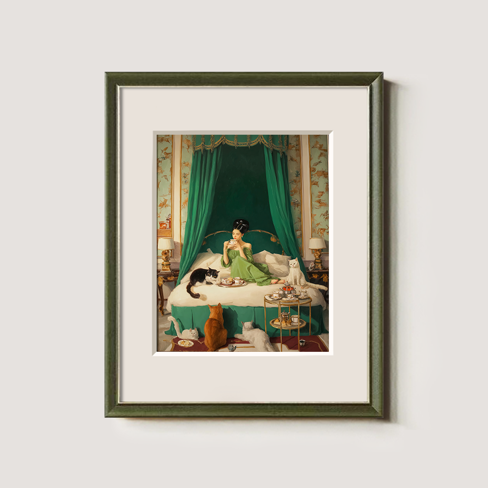 Indulgent Emerald Boudoir Feline Reverie