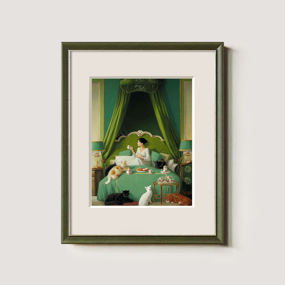 Luxurious Verdant Bedroom Feline Tea Reverie