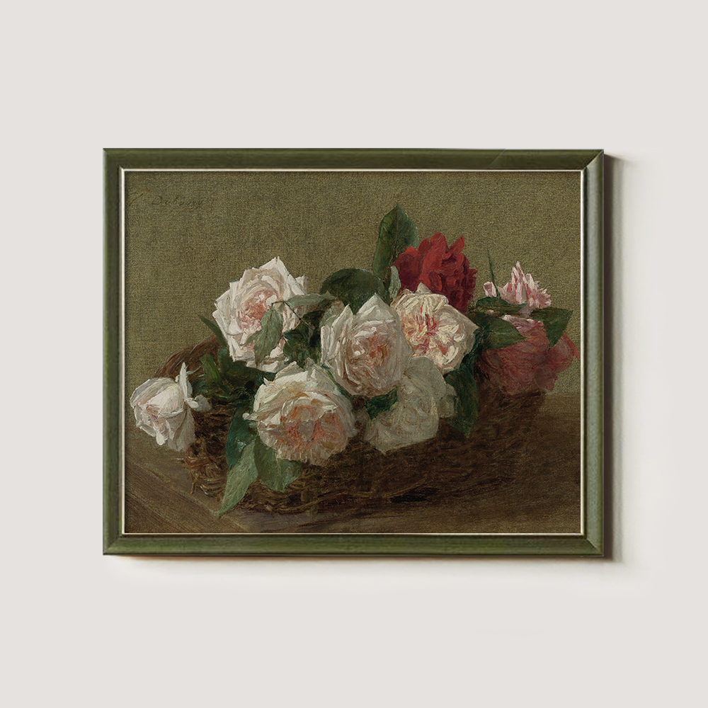 Lush Rose Basket Watercolor Still Life