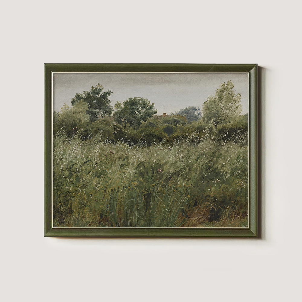 Hazy Meadow with Swaying Grasses and Graceful Trees