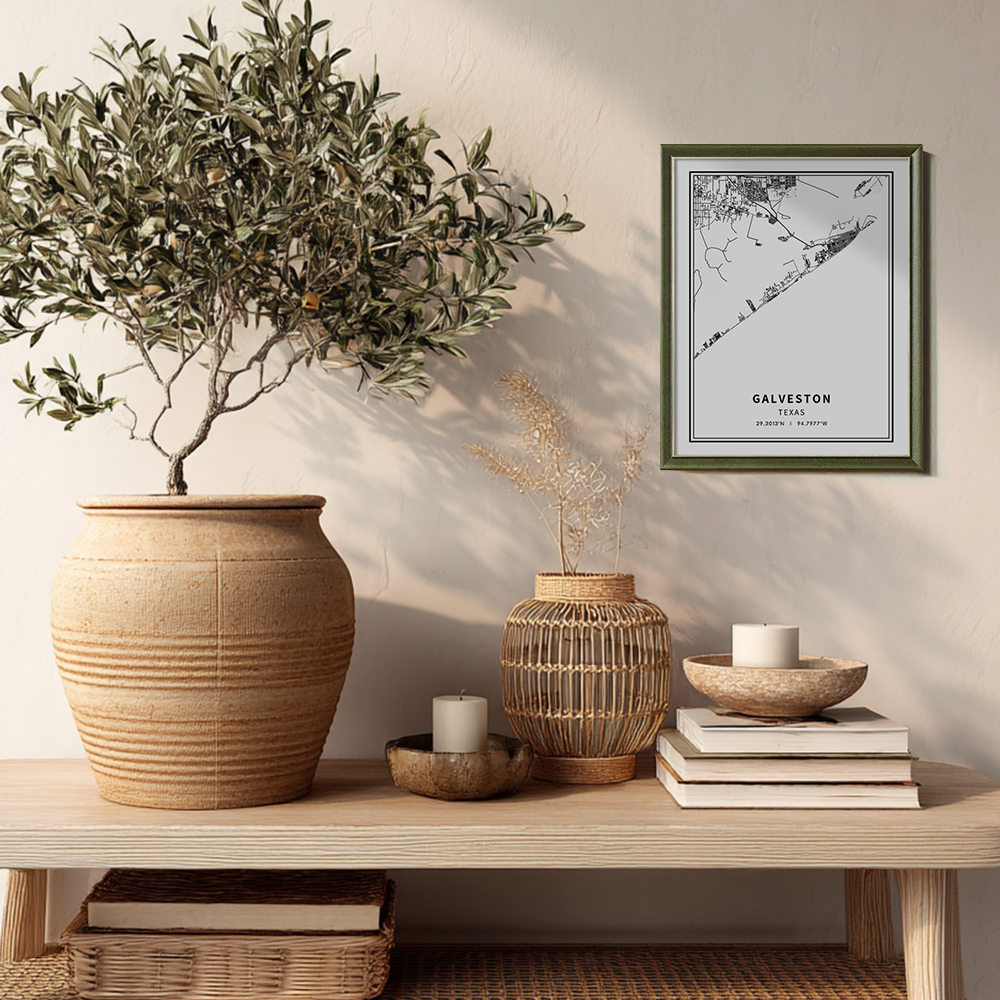 Minimalist Galveston City Map Line Art Print