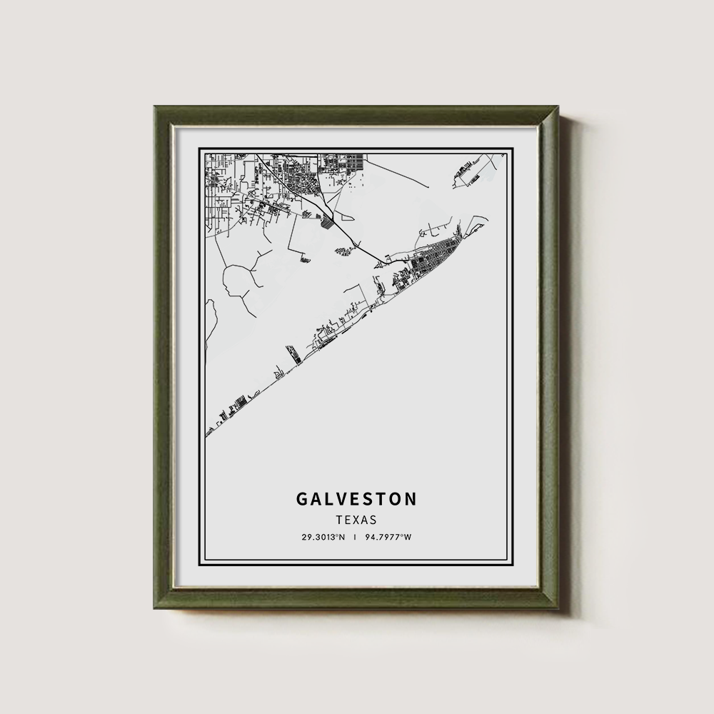 Minimalist Galveston City Map Line Art Print